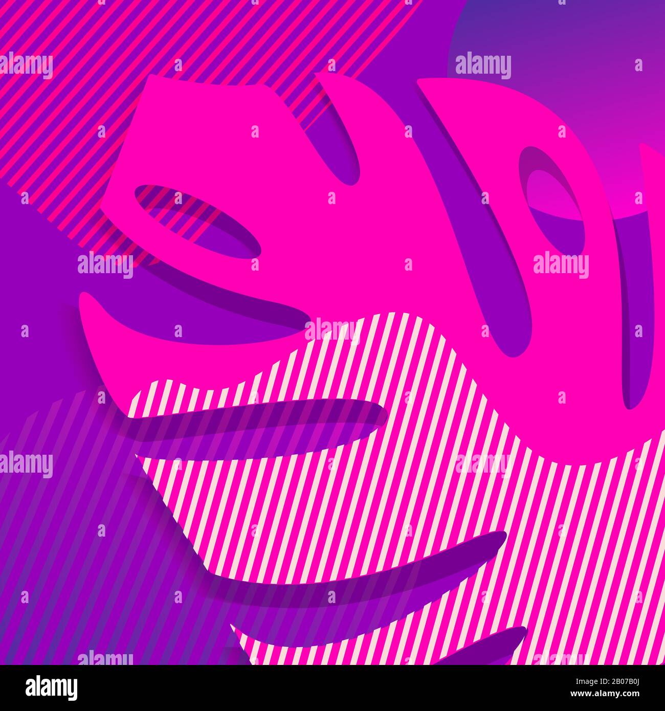 Monstera leaf in trendy pink and purple colors Stock Vector