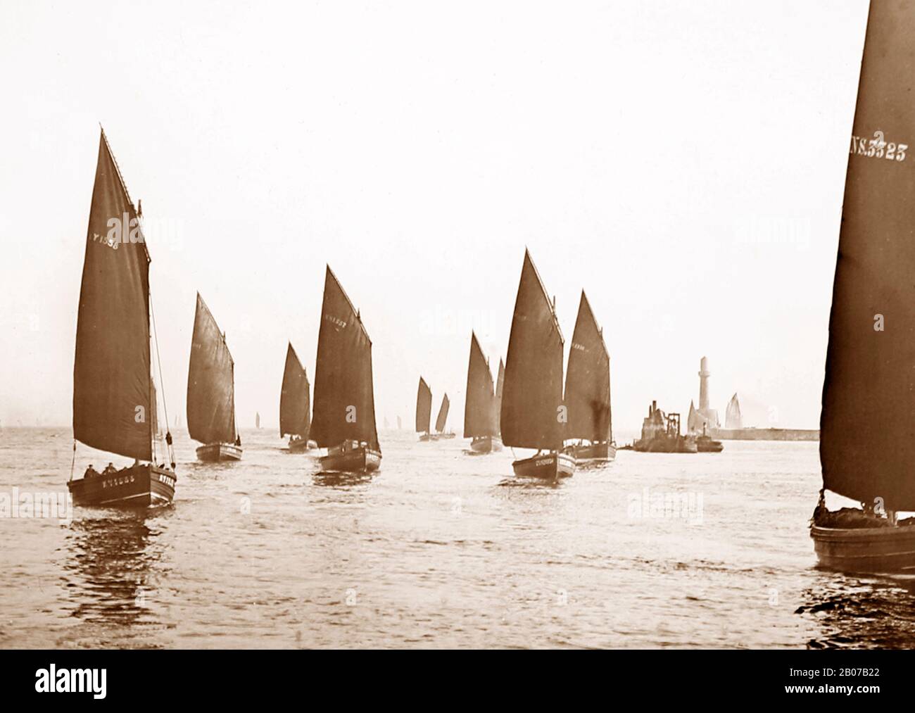 Herring boats off Aberdeen, Scotland, Victorian period Stock Photo