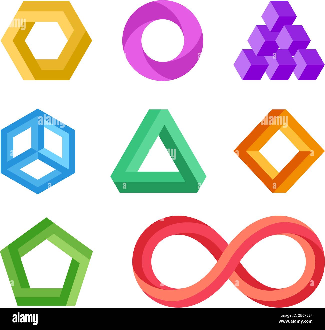 Impossible geometric shapes vector set. Abstract colored object element for logo illustration Stock Vector