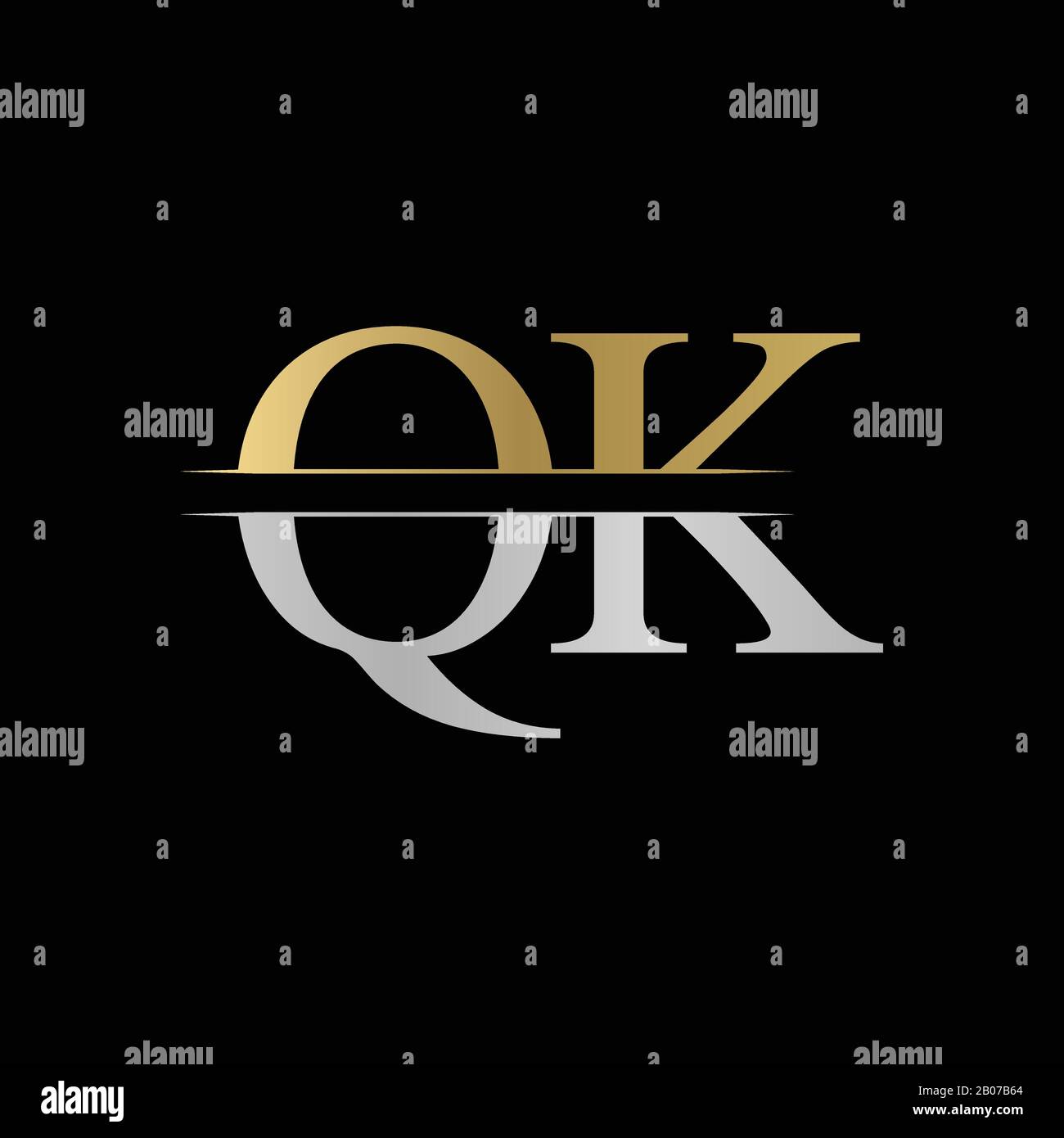 Initial Monogram Letter QK Logo Design Vector Template. Silver and Gold QK Letter Logo Design Stock Vector