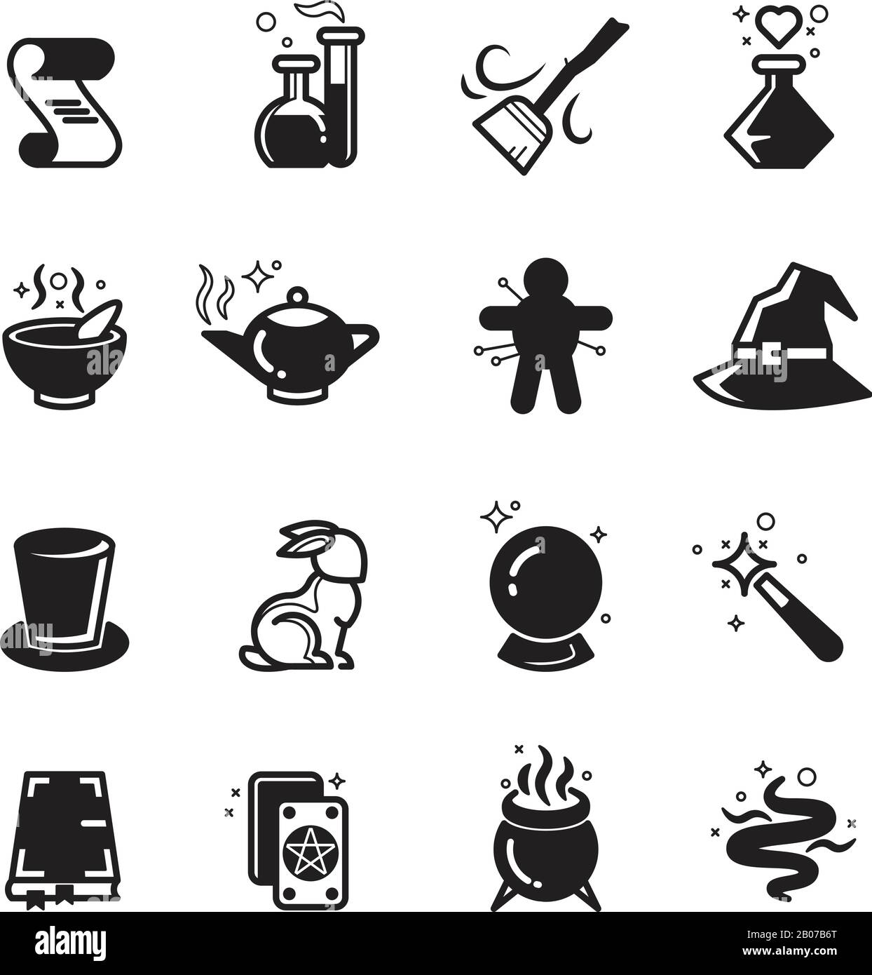 Magical vector icons set. Magic and trick, mystery and performance illustration Stock Vector