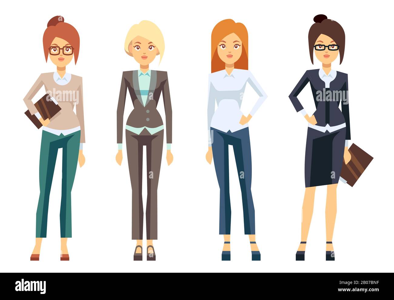 European businesswoman clothes, young female professional woman vector set. Secretary and manager illustration Stock Vector