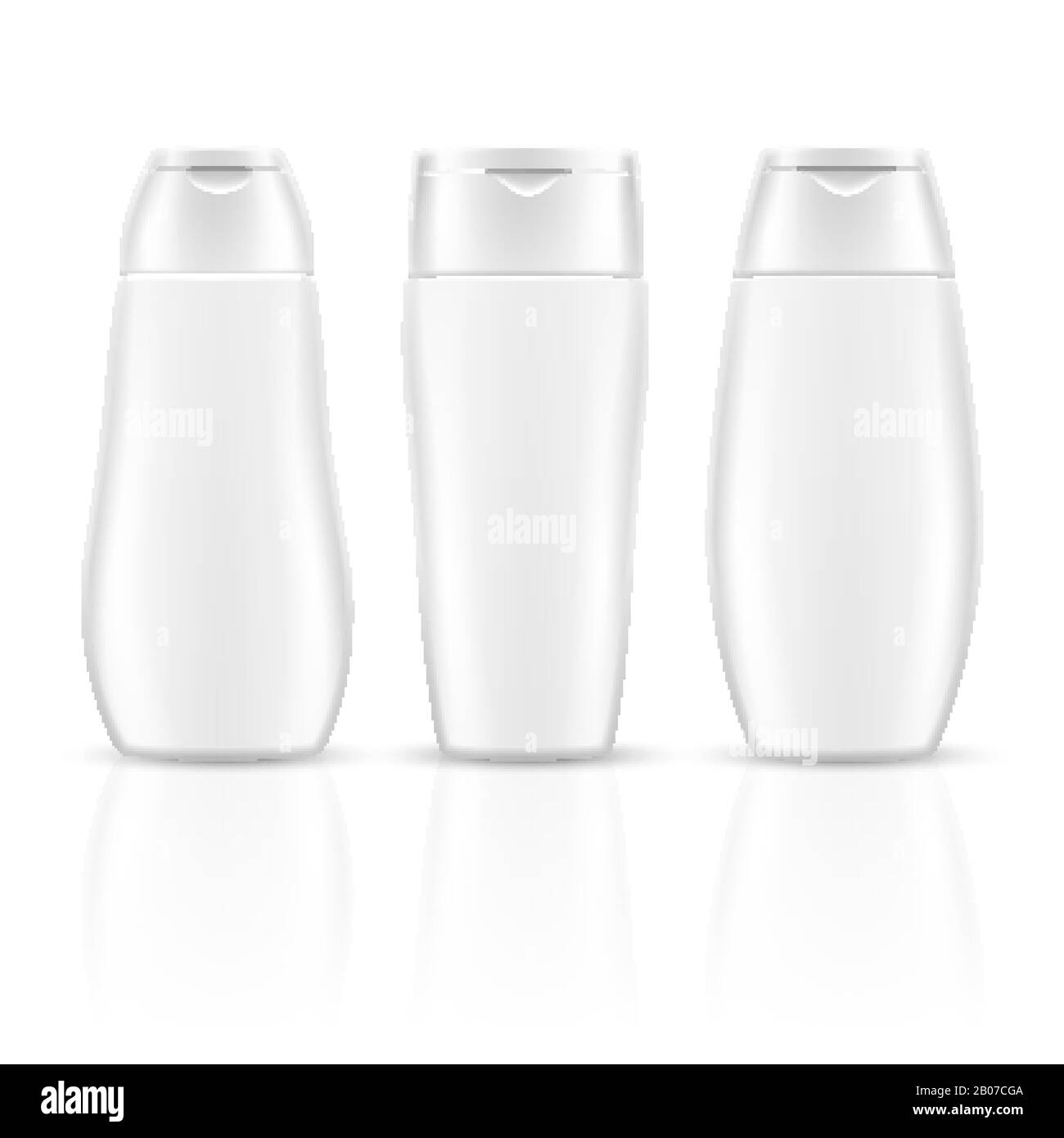 White blank shampoo bottles cosmetic container packages vector mockups ...
