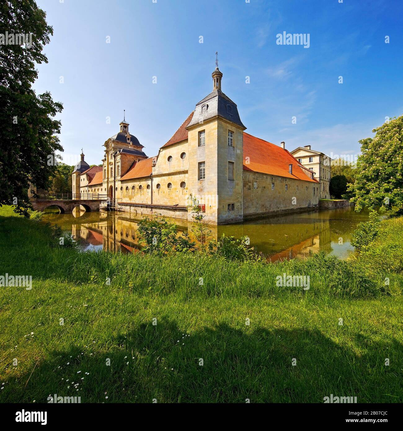 Stapel House, one of the largest moated castles in Westphalia, Germany, North Rhine-Westphalia, Muensterland, Havixbeck Stock Photo