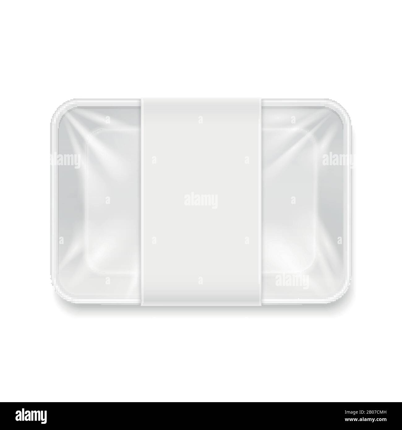 White transparent empty disposable plastic food tray container vector mockup. Protection box for supermarket illustration Stock Vector