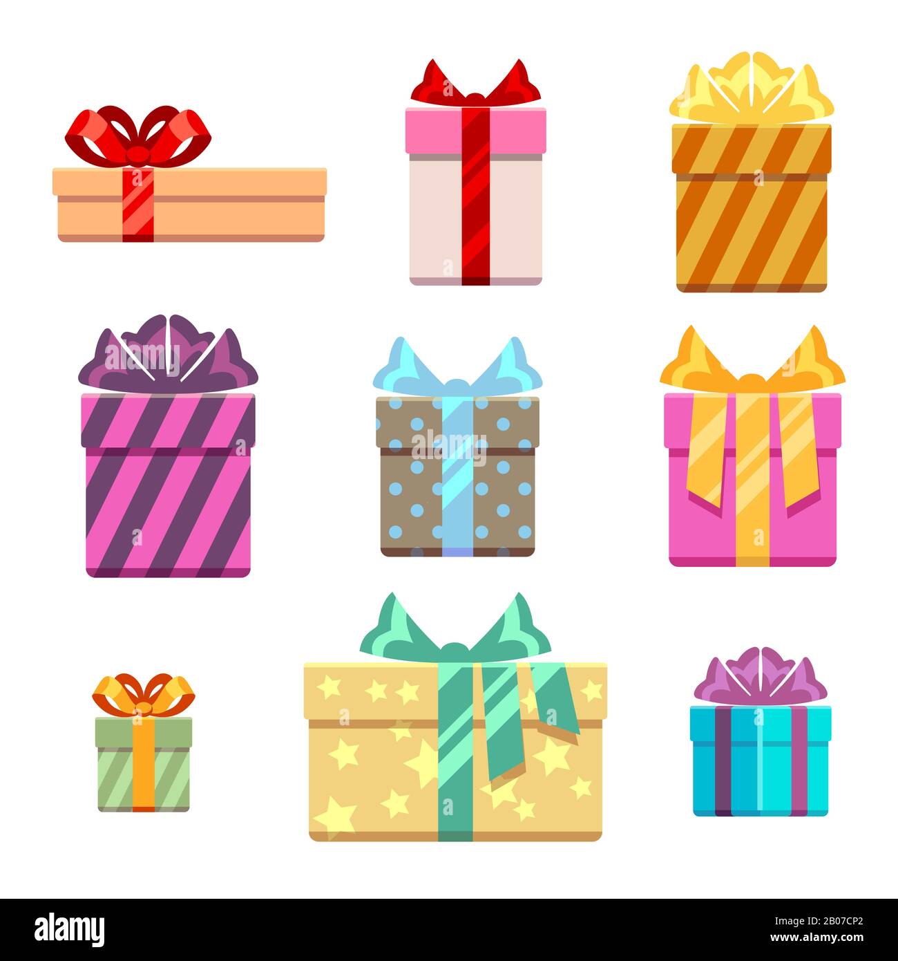Set of gift box flat style. Gift for birthday and christmas, vector illustration Stock Vector