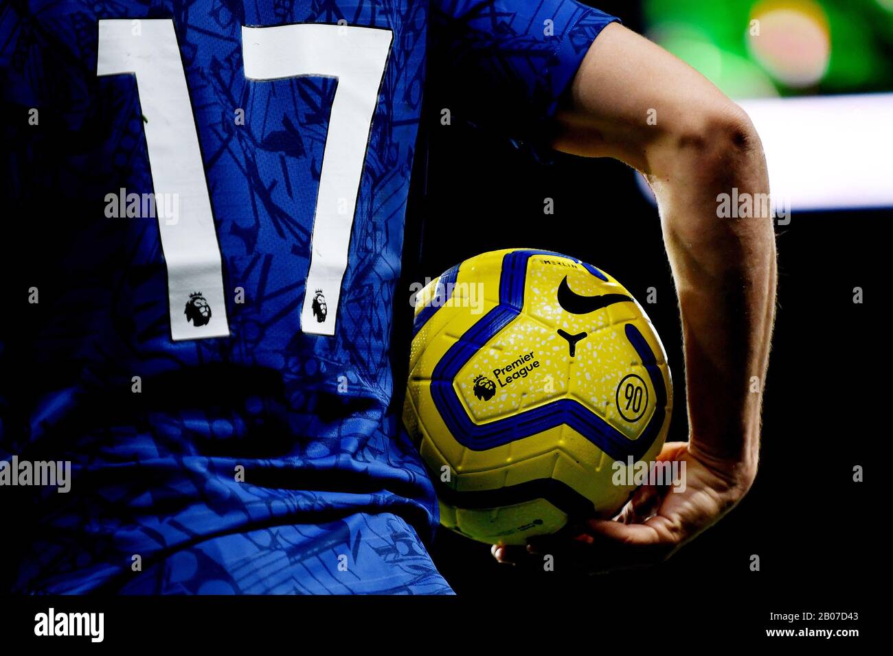Nike Hi-Vis Merlin winter T-90 match ball - Chelsea v Manchester United,  Premier League, Stamford Bridge, London, UK - 17th February 2020 Editorial  Use Only - DataCo restrictions apply Stock Photo - Alamy