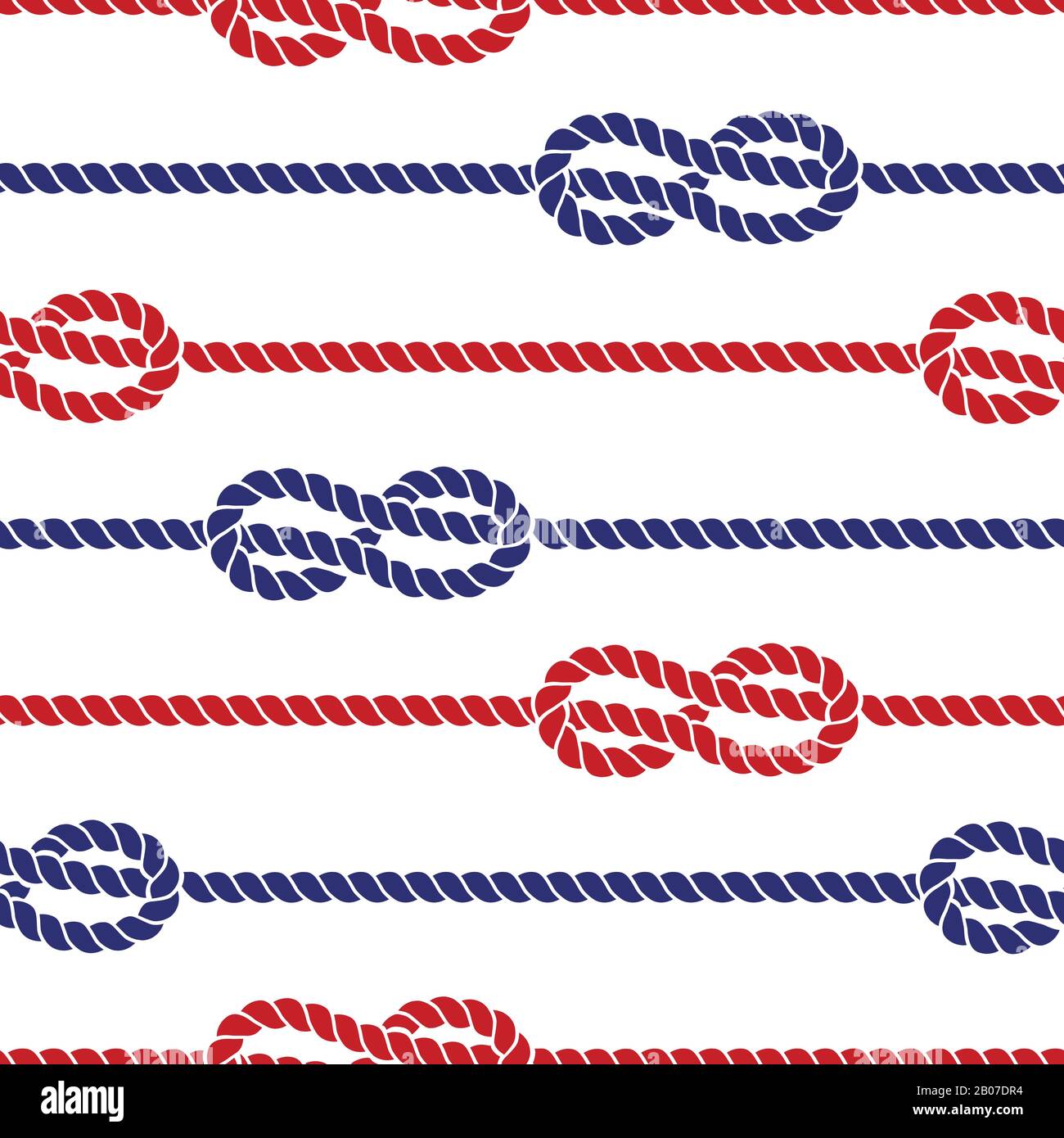 Nautical colored ropes with knots seamless pattern cable. Vector