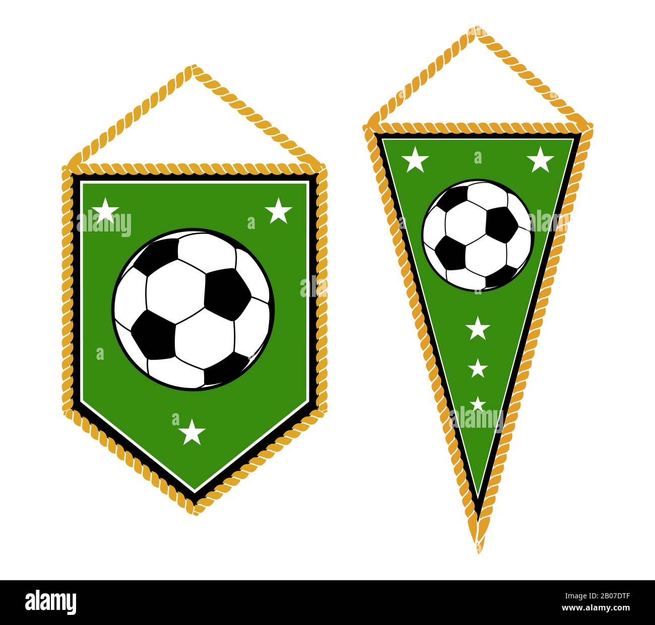A pair of soccer pennants isolated white. Set of element for football club. Vector illustration Stock Vector