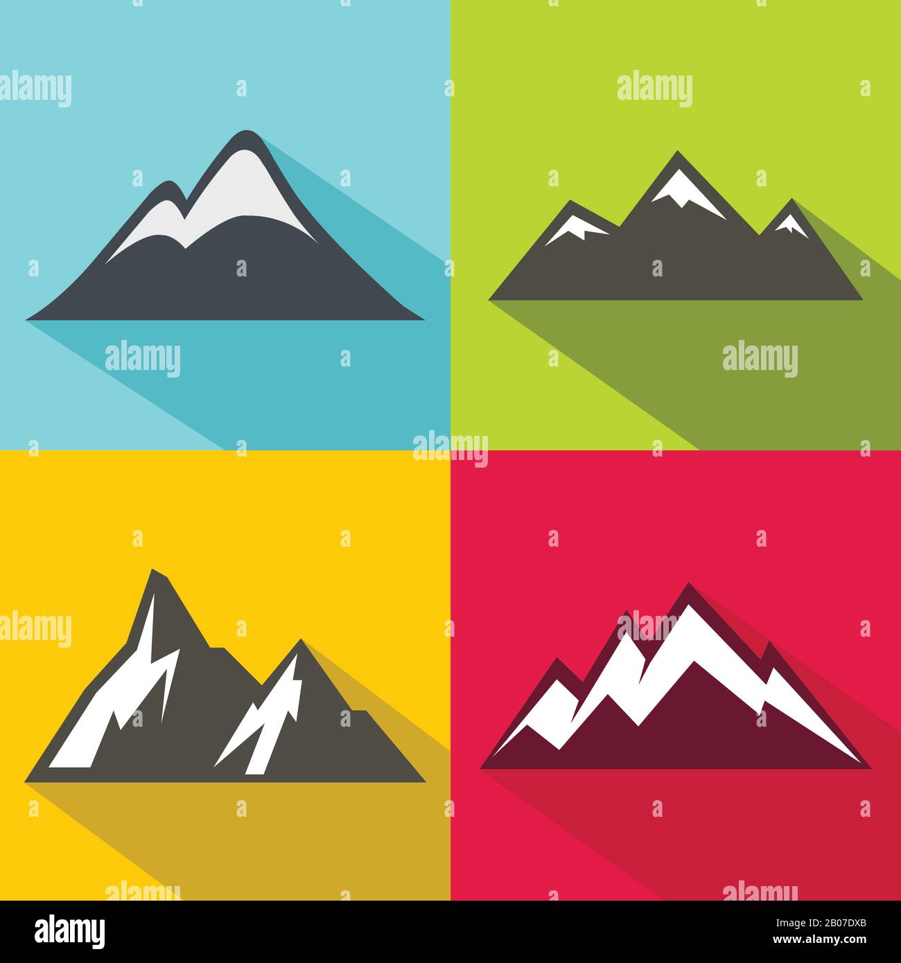Mountain flat icons with long shadow on color background. Logo template ...