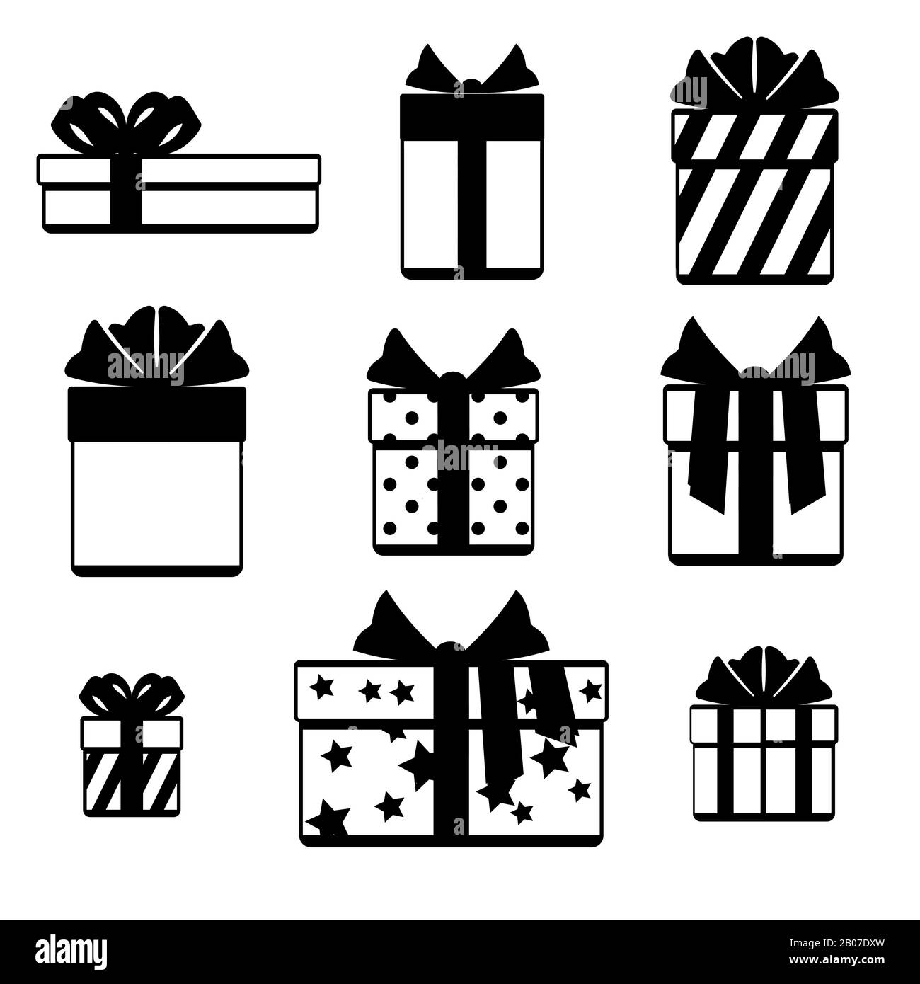 Gift boxes with ribbon bows icons set isolated over white. Gift icon with bow ribbon. Vector illustration Stock Vector