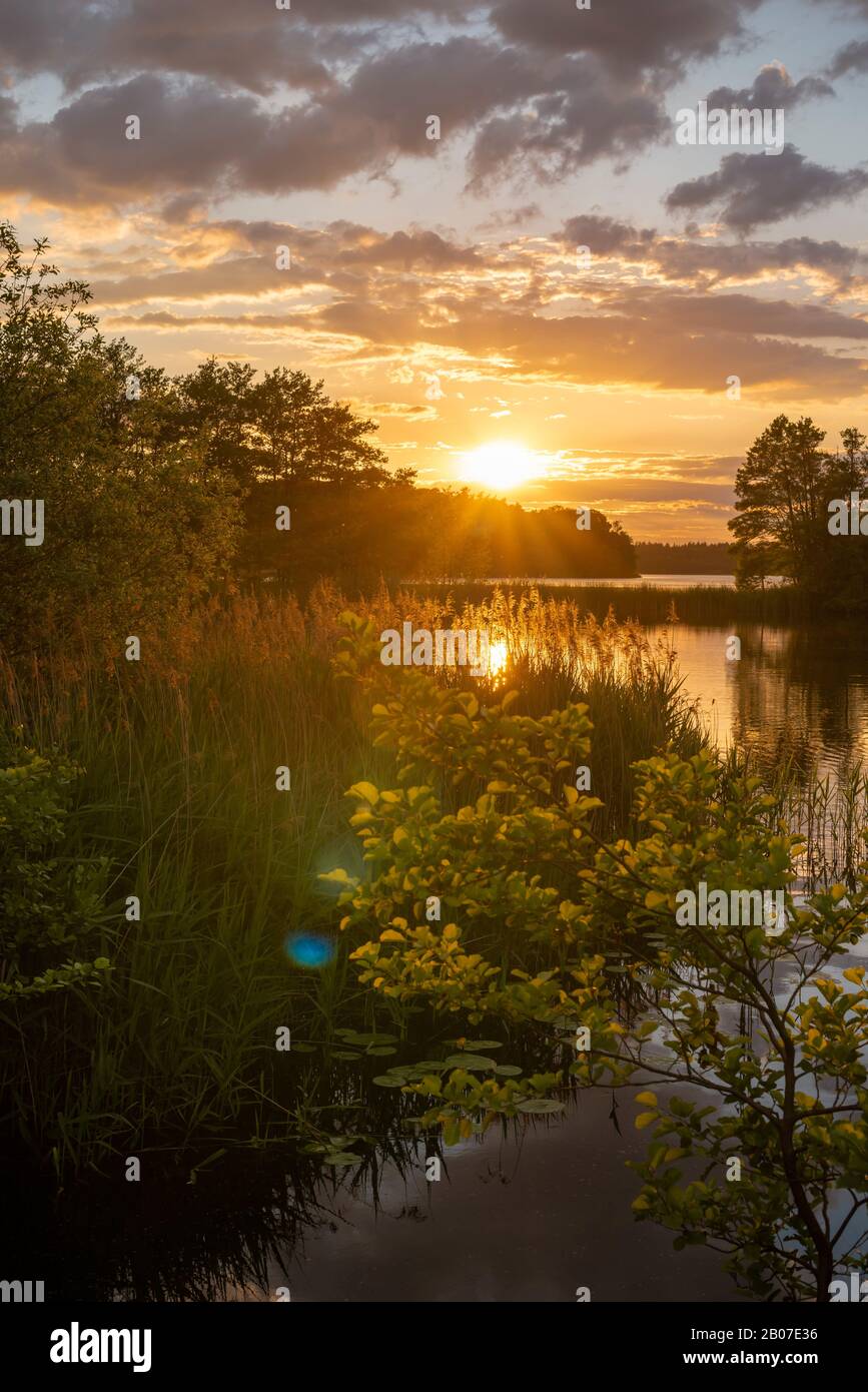 lake Schaalsee at sunset, Germany, Mecklenburg-Western Pomerania ...