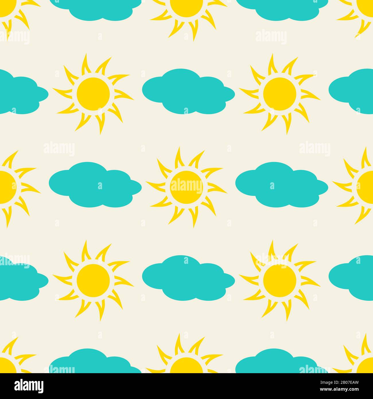 Sun and clouds in the sky seamless background. Summer day pattern, vector illustration Stock Vector