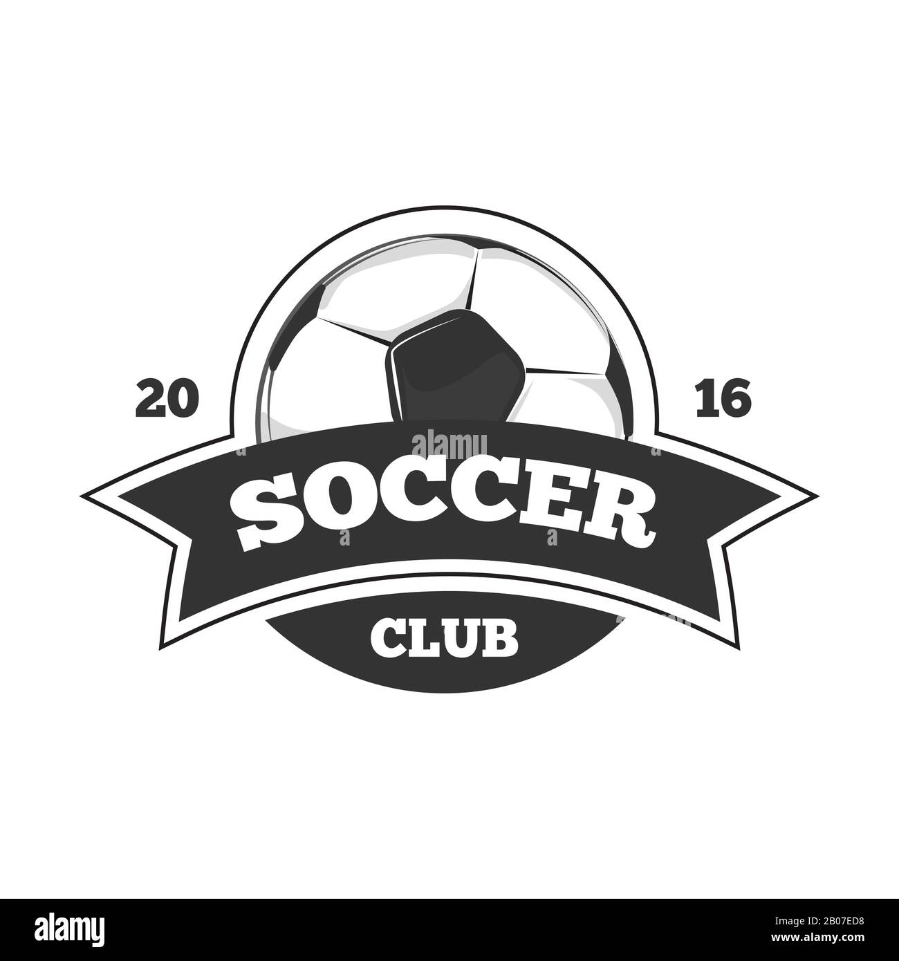 Vector soccer logo, badge template isolated in black white. Logotype to sport competition of soccer illustration Stock Vector