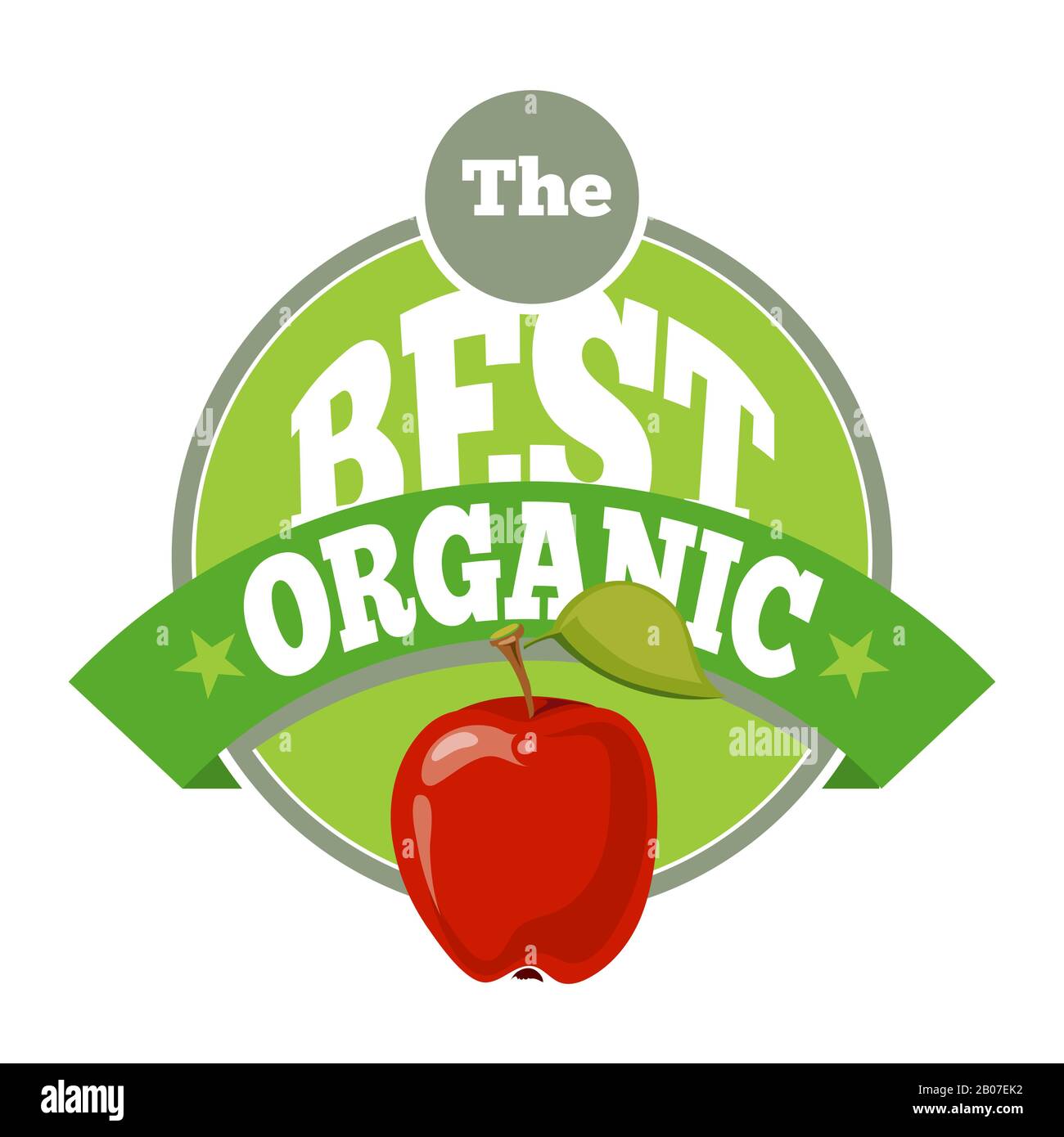 The best organic fruit logo template. Red apple with ribbon. Vector illustration Stock Vector
