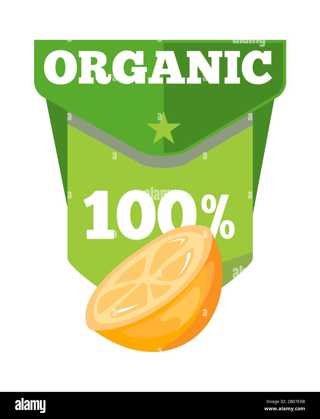 Organic natural fruit juice label template with orange half. Vector