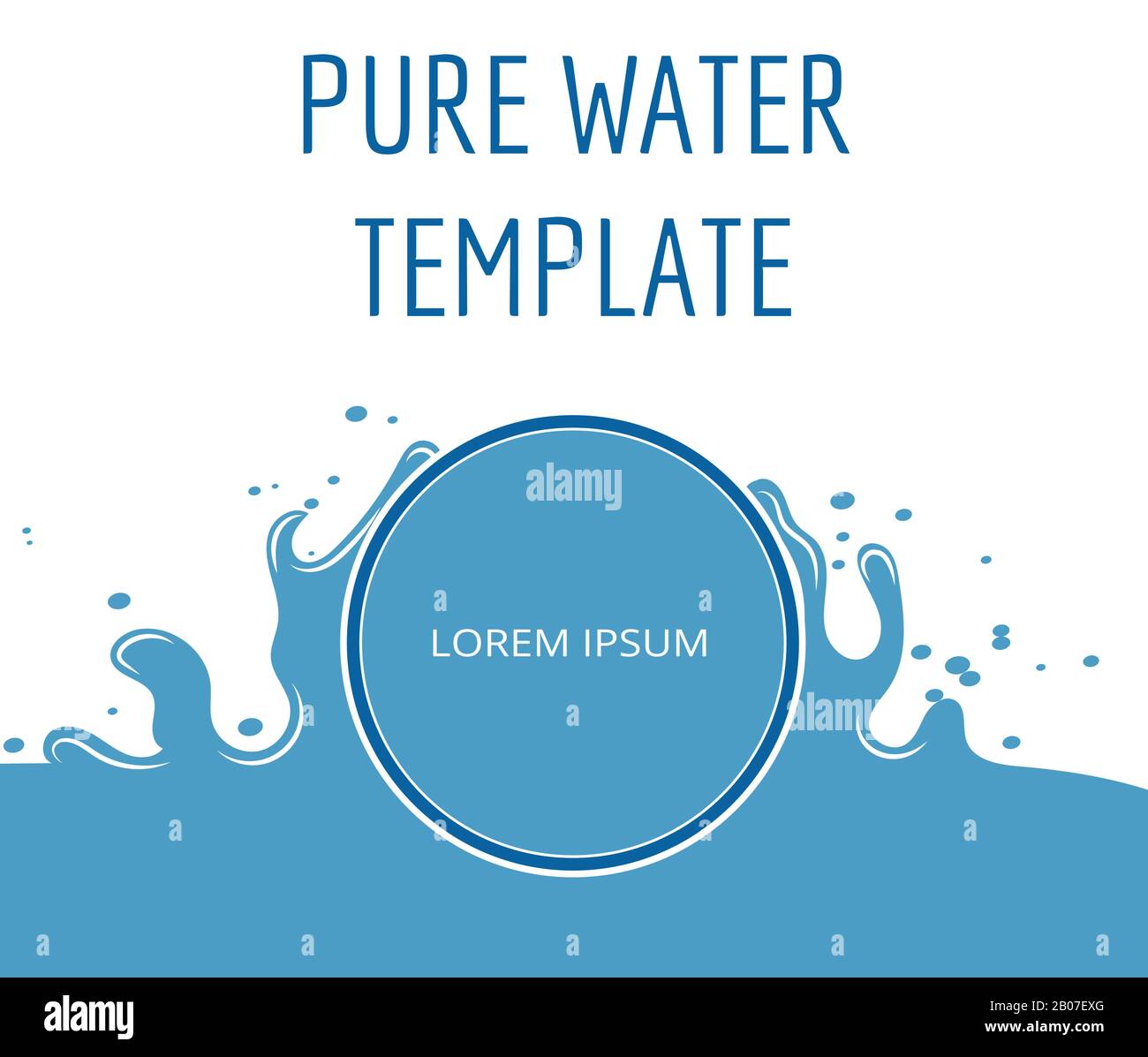 Pure water vector template in blue and white. Clean emblem with drop illustration Stock Vector