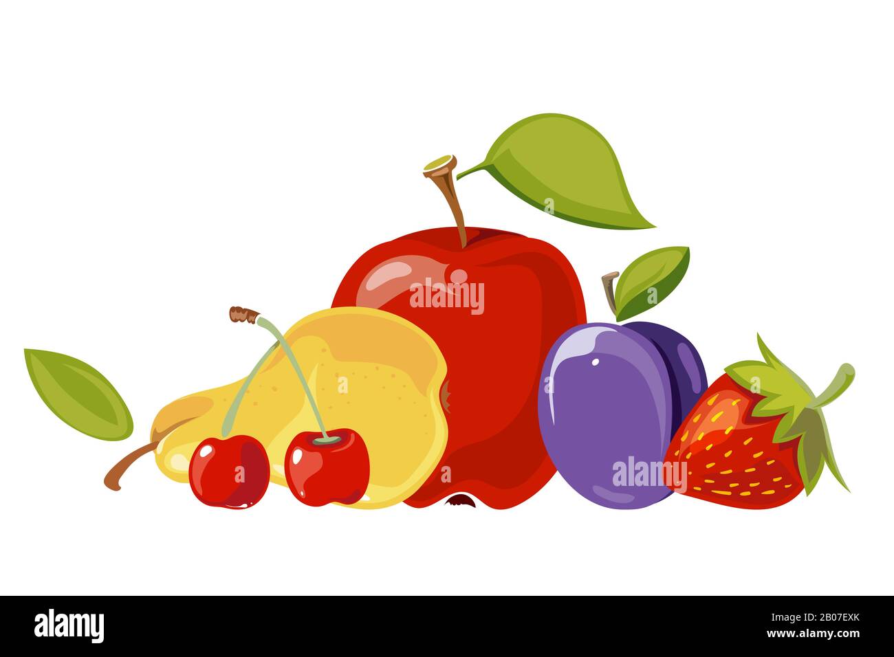 Heap of fruits isolated over white. Organic sweet food for a healthy life. Vector illustration Stock Vector
