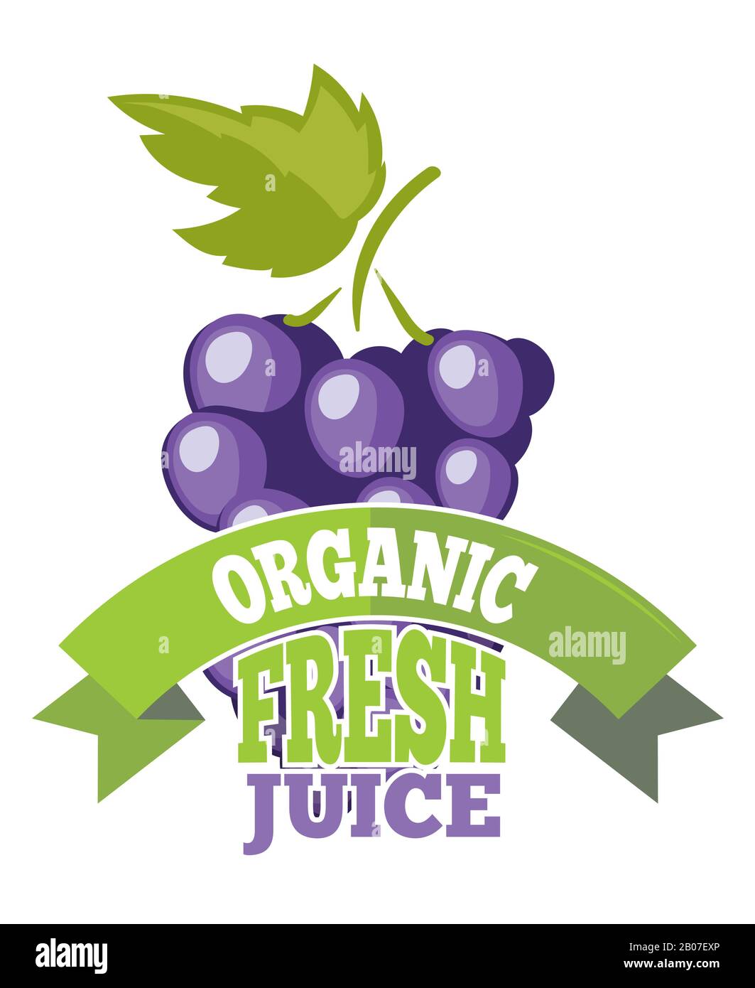 Natural grapes juice with green leaf logo, label. Vector illustration