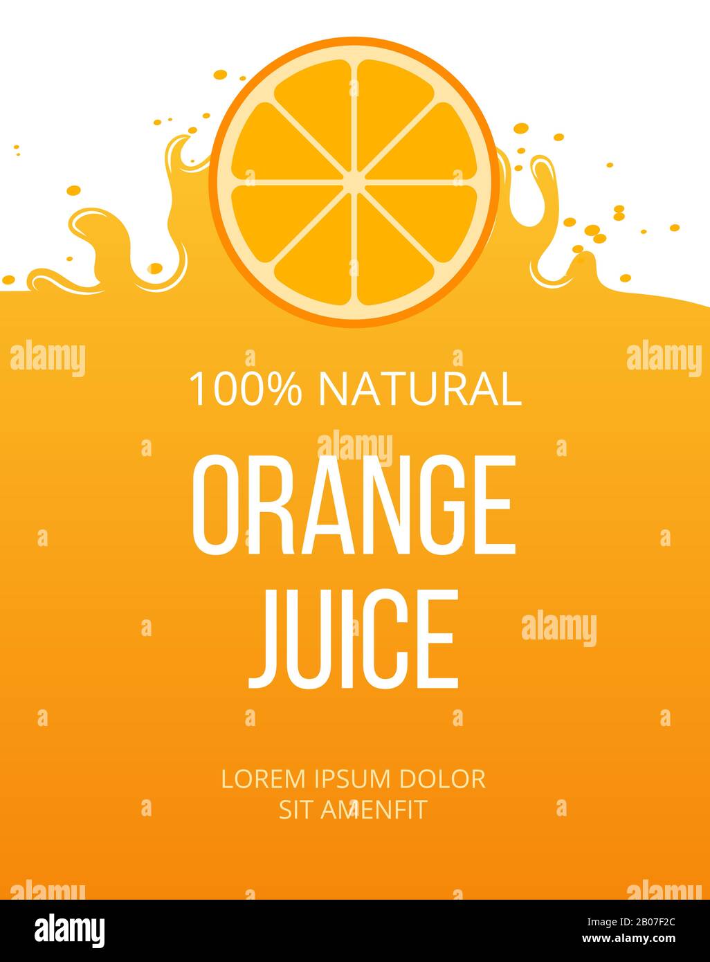 Natural orange juice label template. Organic fresh fruit, vector illustration Stock Vector