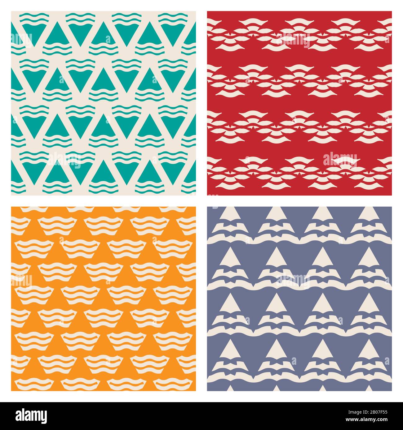 Set of vector abstract geometric seamless patterns. Collection of colored texture illustration Stock Vector