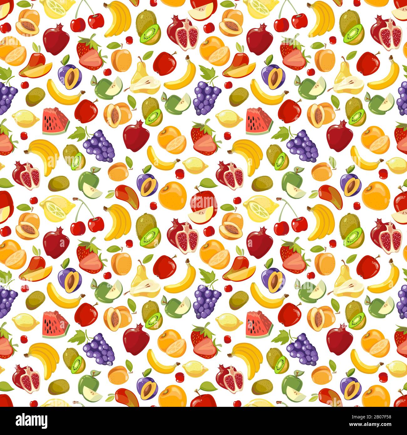 Miscellaneous vector fruits seamless pattern. Banana kiwi and orange illustration Stock Vector