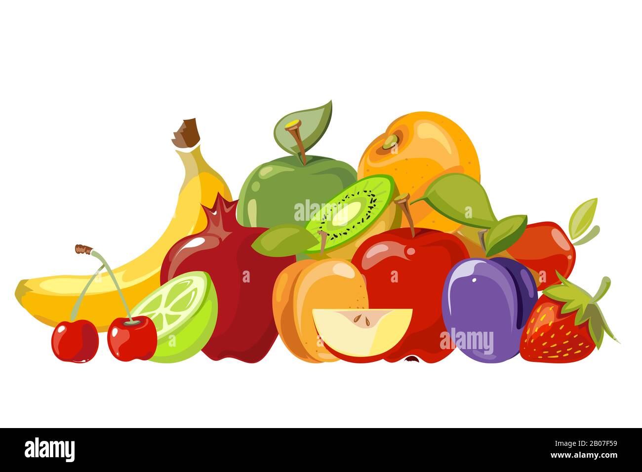 Heap of natural fruits isolated on white background. Vector illustration Stock Vector