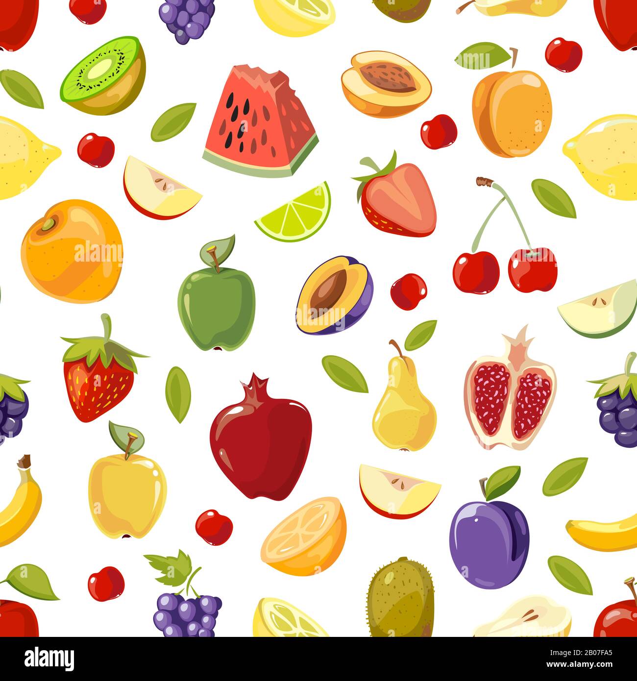 Miscellaneous vector fruits seamless pattern. Background with colored tropical fruit illustration Stock Vector