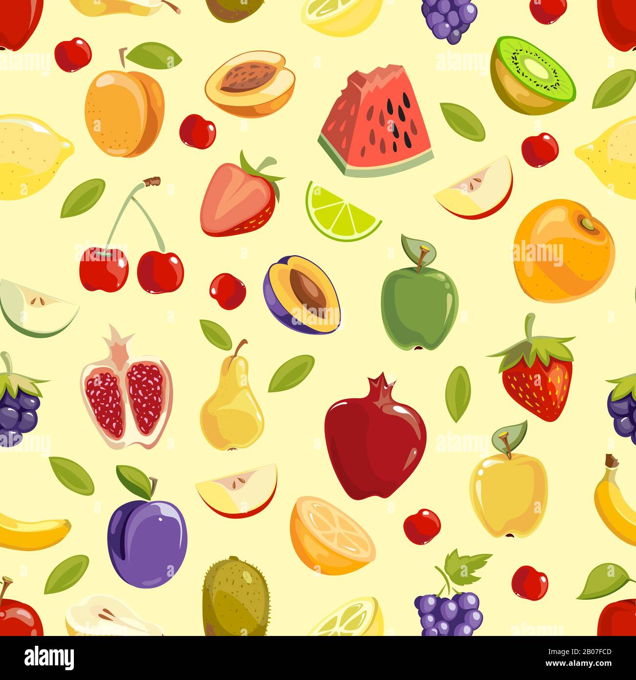 Miscellaneous vector colored fruits seamless pattern background. Vector illustration Stock Vector