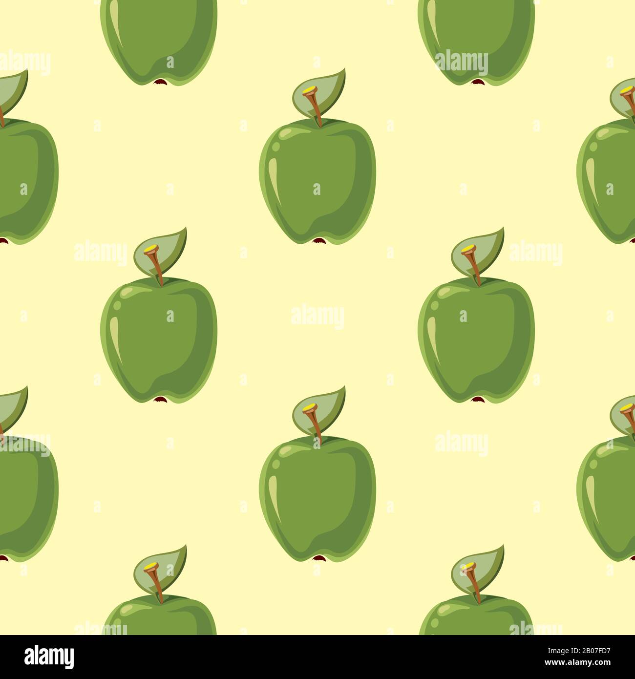 Green vector apples seamless pattern background. Fresh natural fruits illustration Stock Vector