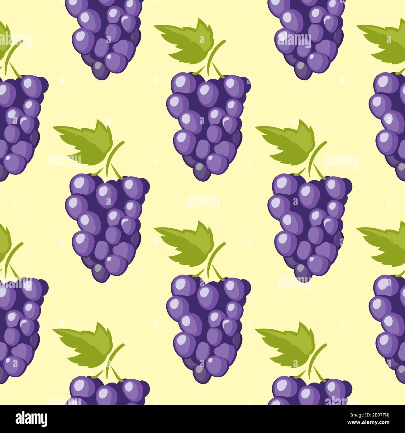 Bunch of vector grapes seamless background. Ripe and sweet fruit illustration Stock Vector