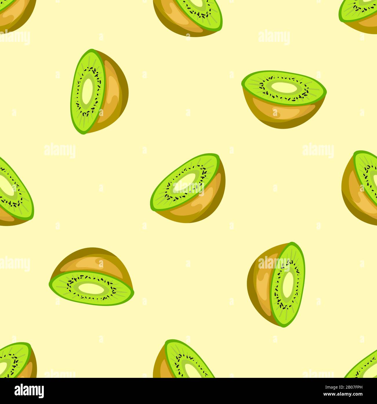 Green vector kiwi seamless pattern background. Cut the fruit illustration Stock Vector