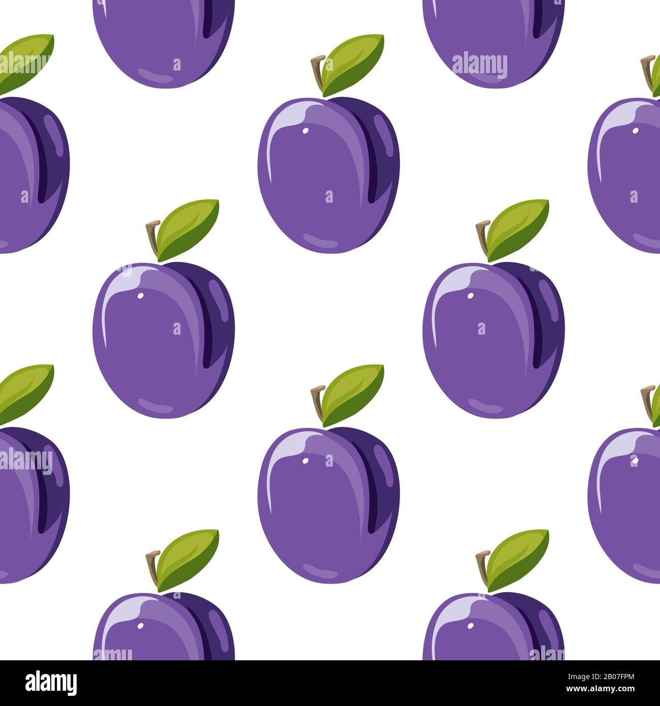 Blue plum fruits with green leaves vector seamless pattern illustration Stock Vector