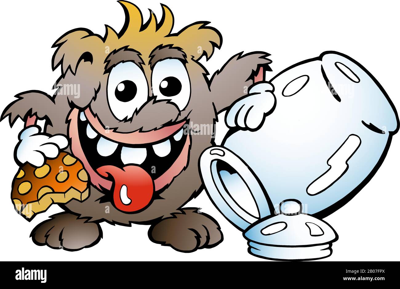Vector Cartoon illustration of a Happy Troll eating Cookie Stock Vector