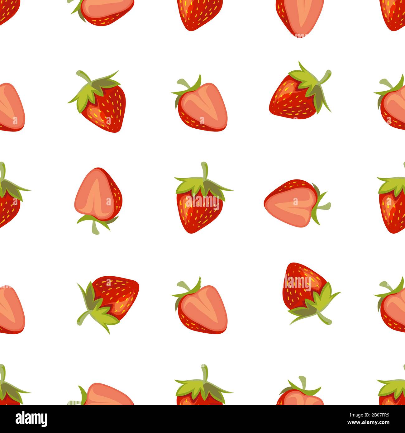 Red vector strawberries isolated on white background. Seamless pattern illustration Stock Vector
