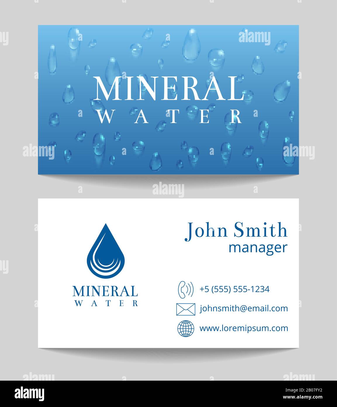 Mineral water delivery business card both sides template. Vector illustration Stock Vector