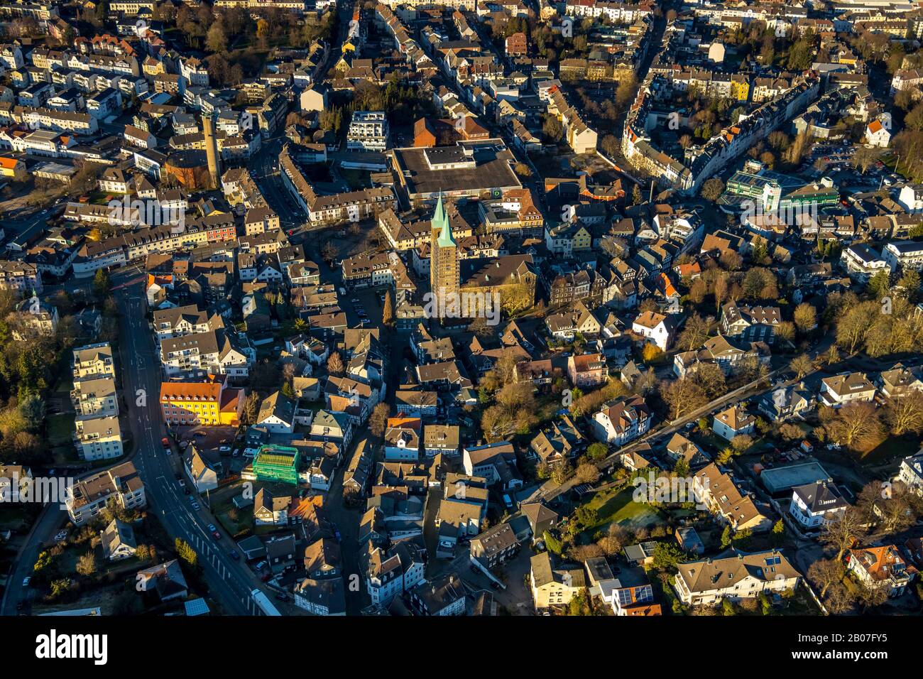 aerial view, city centre view, renovation christ church Schwelm, Altmarkt, Kirchplatz, Schwelm, Ruhr area, North Rhine-Westphalia, Germany, Old Town, Stock Photo