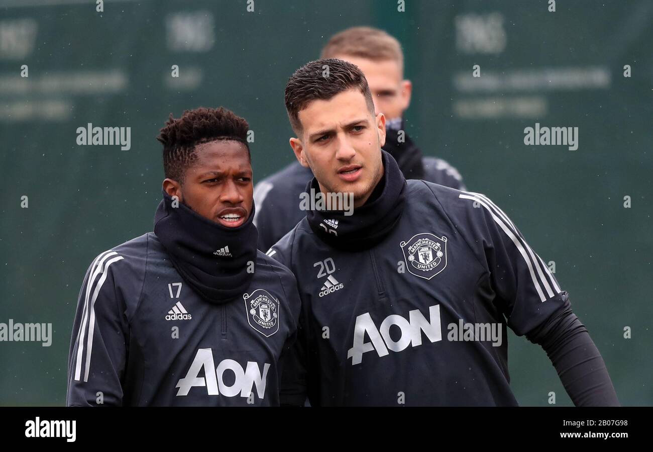 Manchester United S Fred Left And Diogo Dalot During The Training Session At The Aon Training Complex Manchester Stock Photo Alamy