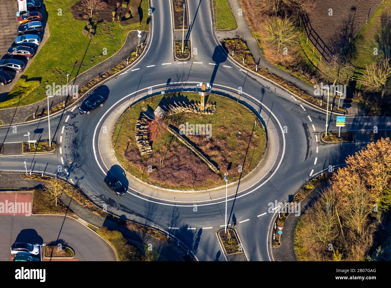 Aerial photo, roundabout Vogelsanger Straße, An der Kohlenbahn, Grundschöttel, weather, Ruhr area, North Rhine-Westphalia, Germany, DE, Europe, rounda Stock Photo