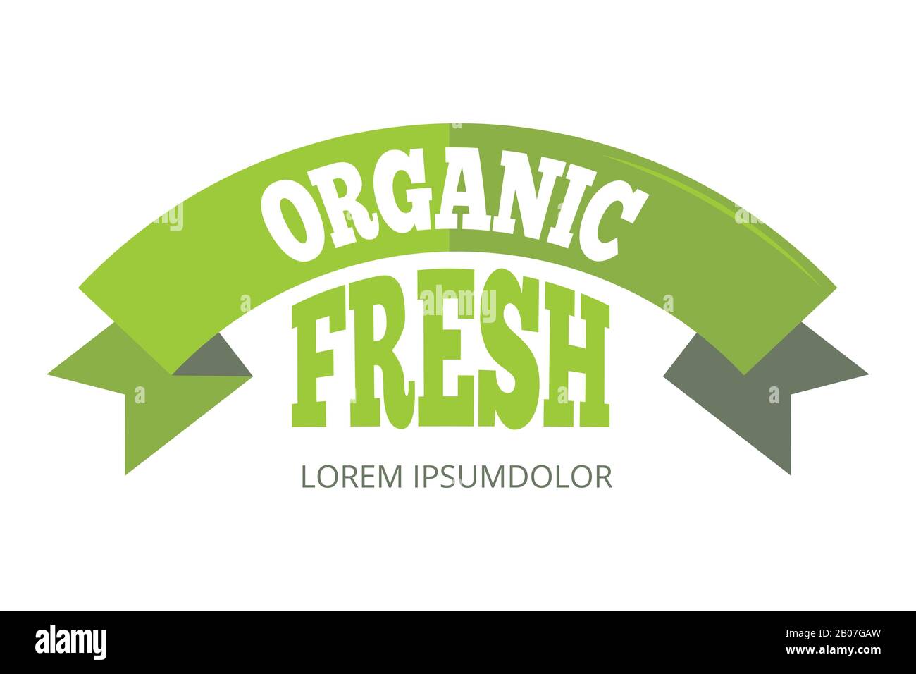 Green organic natural eco label with ribbon isolated on white ...