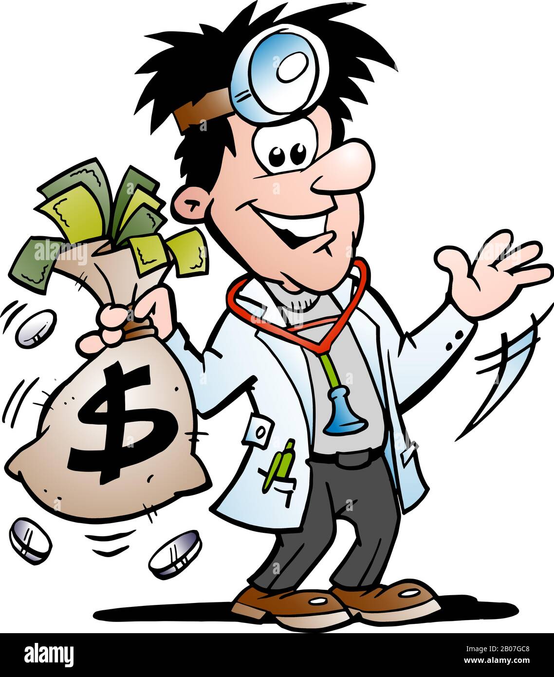 Vector Cartoon illustration of a Doctor making Money Stock Vector