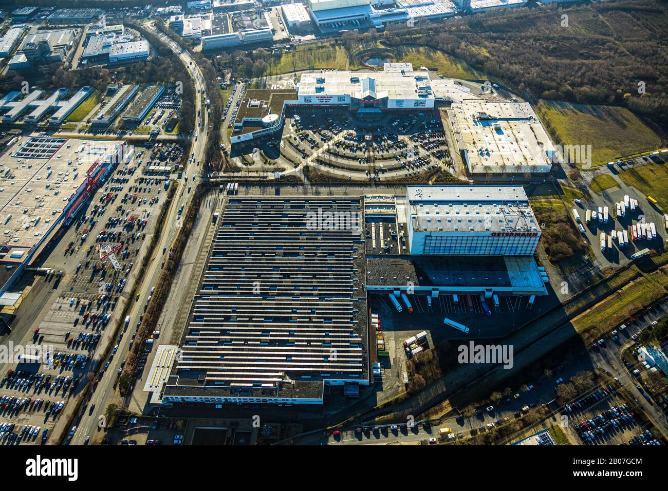 Aerial photo, Ostermann furniture store, commercial area at Brauckstraße, Rüdinghausen, Witten, Ennepe-Ruhr district, Ruhr area, North Rhine-Westphali Stock Photo