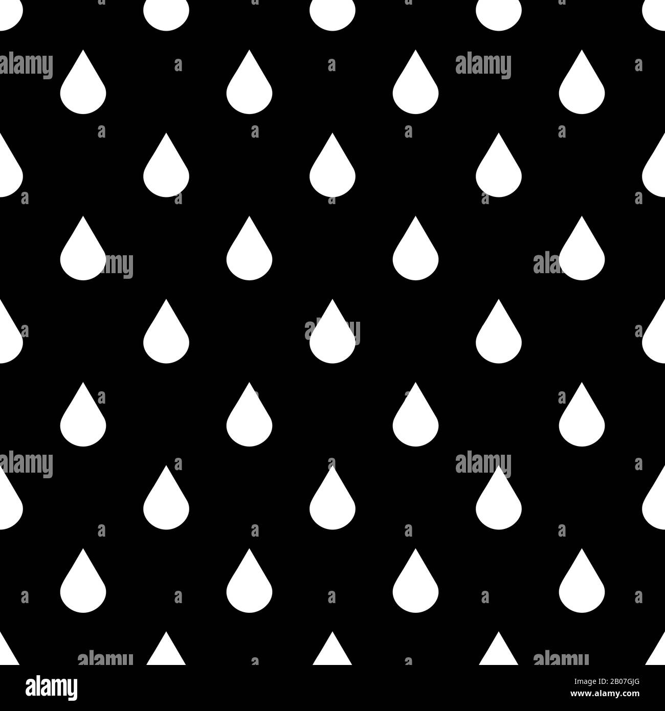 Black and white vector water drops seamless pattern. Illustration of rain art Stock Vector