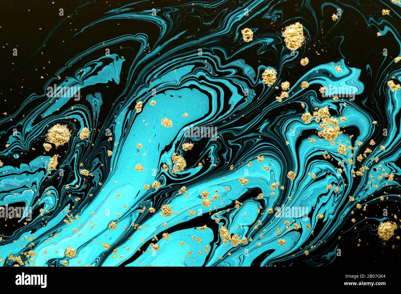 abstract blue marble golden veins painted artificial marbled