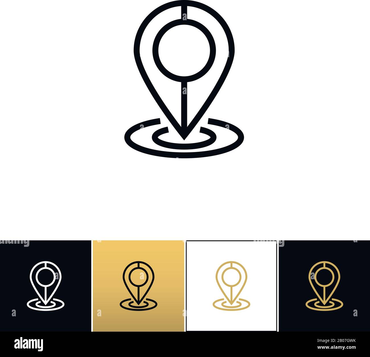 Map pin line vector icon. Map pin line program on black, white and gold background Stock Vector