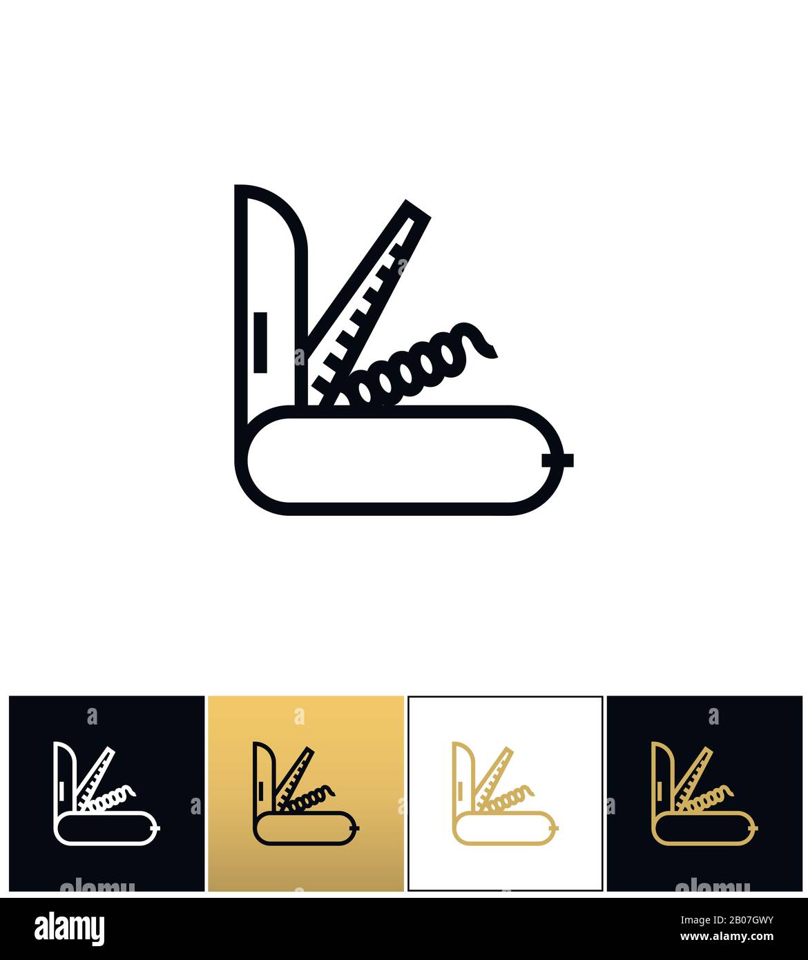 Army knife vector icon. Like swiss knife pictograph on black, white and ...