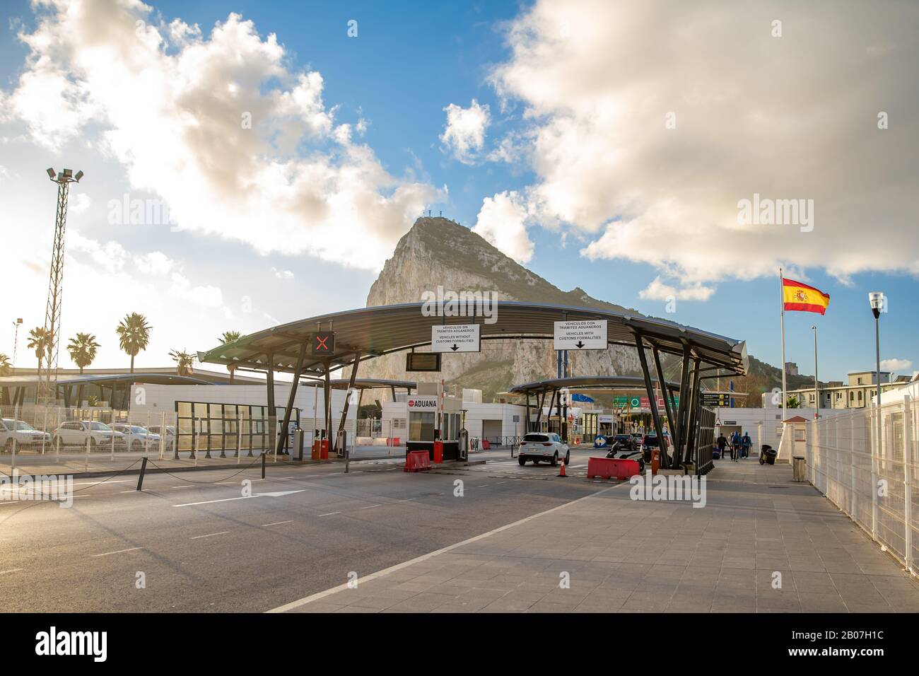 The border crossing from spain into gibraltar hires stock photography