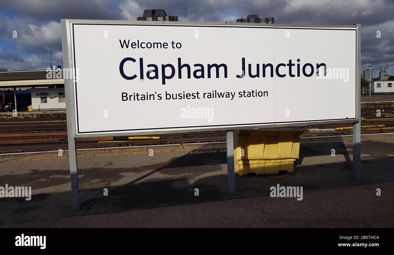 Clapham Junction station platform sign Stock Photo