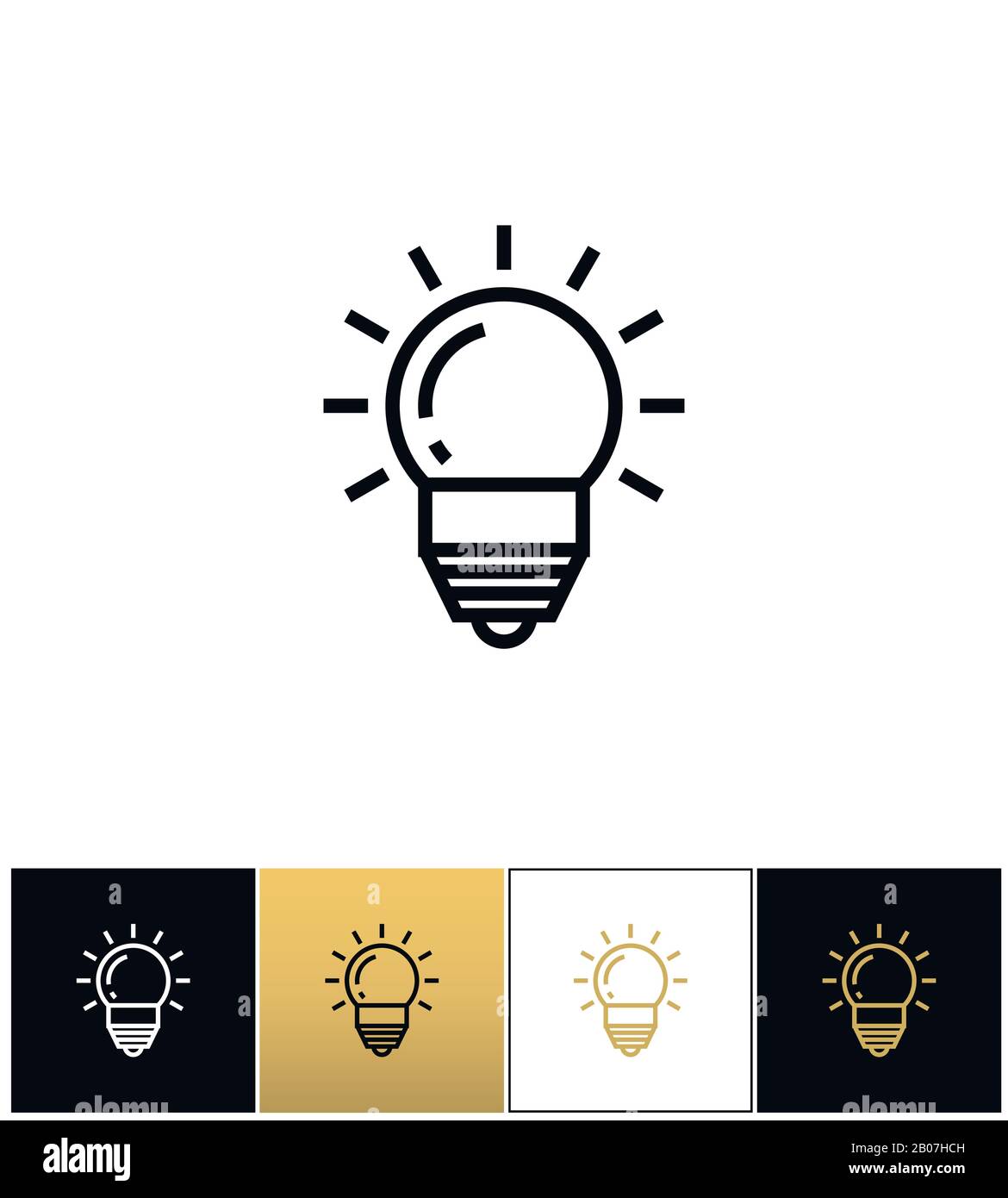 Lightbulb or innovation and idea vector icon. Lightbulb or innovation and idea pictograph on black, white and gold background Stock Vector