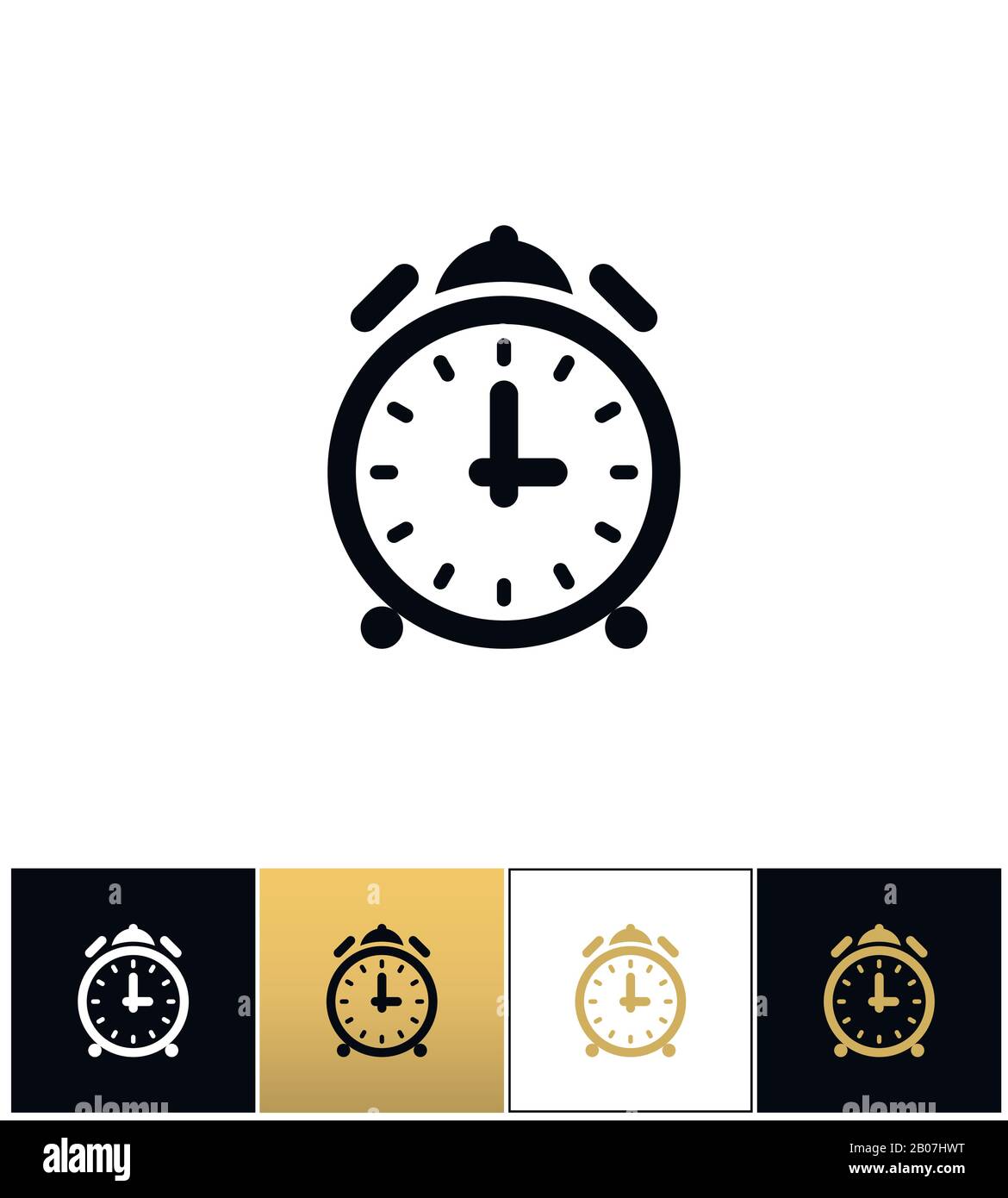 Alarm clock with bells vector icons on black, white and gold backgrounds Stock Vector Image